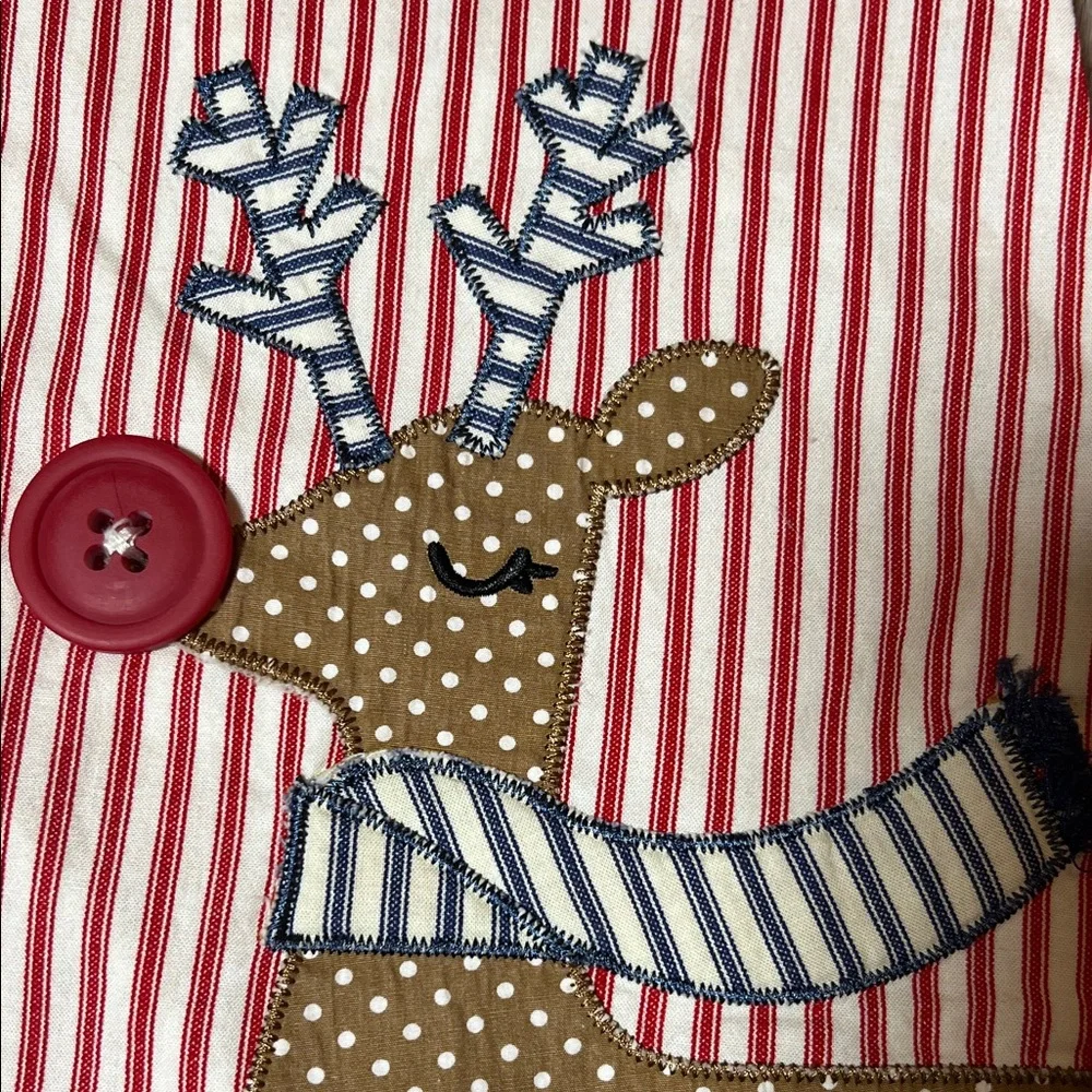 5T Girls Red Stripe Reindeer Holiday Dress with Ruffle Sleeves - ADORABLE - Picture 3 of 6